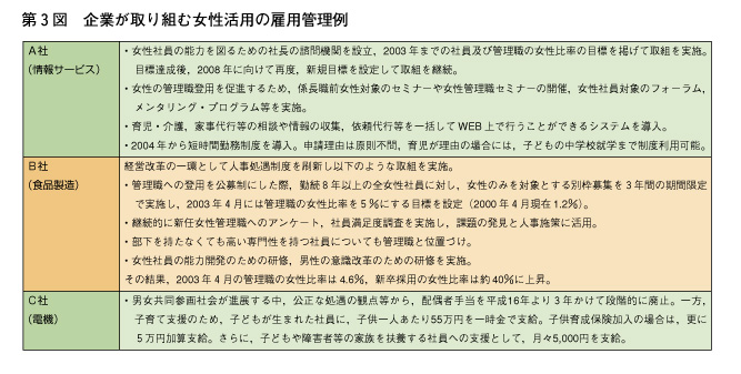 第3図　企業が取り組む女性活用の雇用管理例