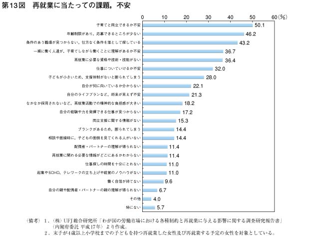 第13図　再就業に当たっての課題，不安