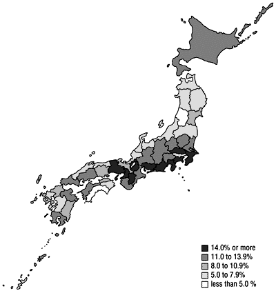 Figure 11: Area of M-shaped curve (by prefecture)