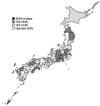 Ratio of women members on councils, etc. (by prefecture)
