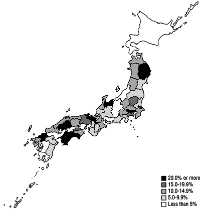 Figure 39: Ratio of women principals of elementary schools (by prefecture)