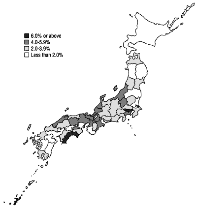 Figure 4: Ratio of women in managerial positions in local public service (by prefecture)