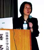 Prof. Kita gives an energetic speech concerning Afghan women.