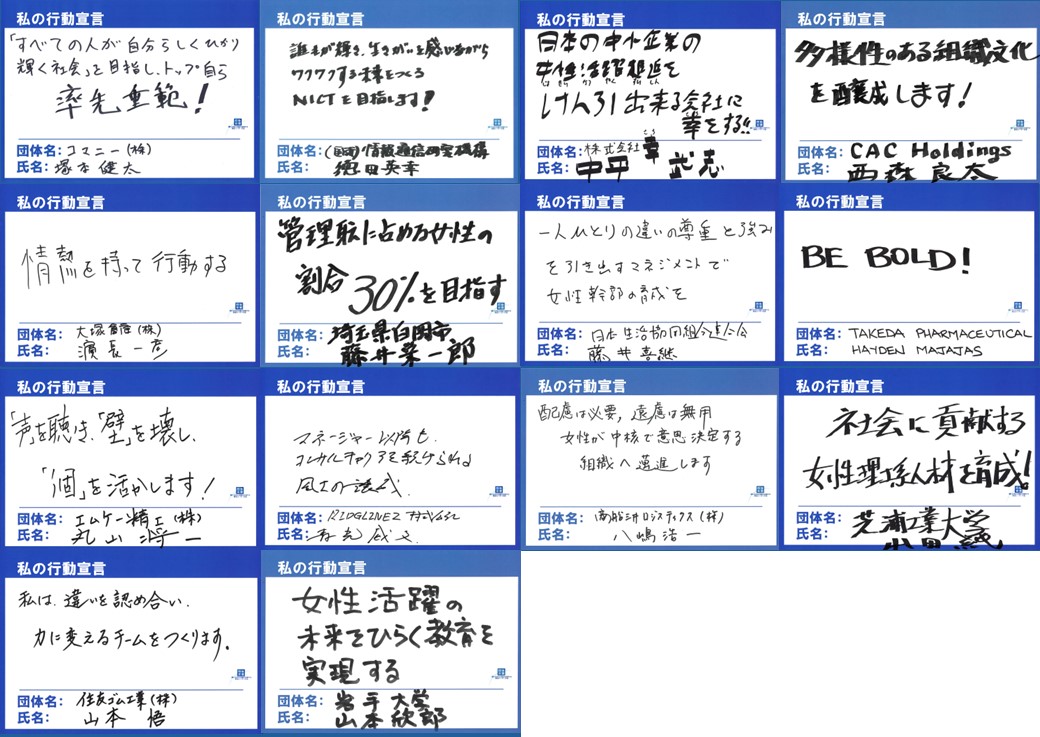 男性リーダーによる「私の行動宣言」 (※氏名五十音順)2