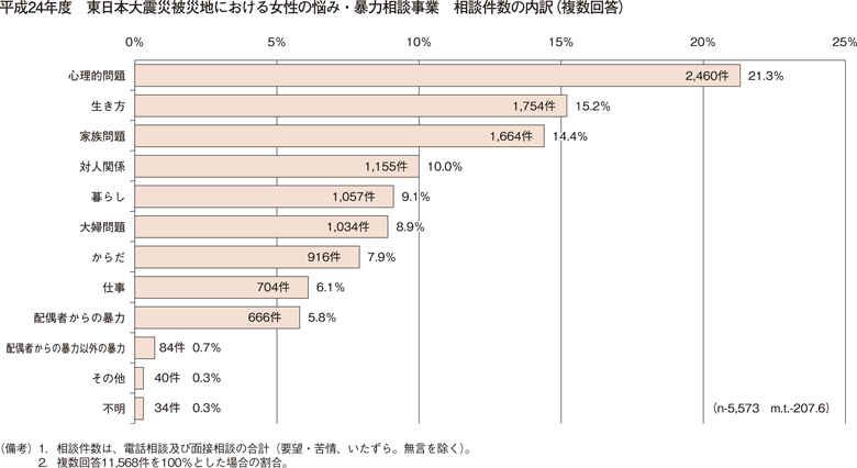 平成24年度　東日本大震災被災地における女性の悩み・暴力相談事業　相談件数の内訳（複数回答）