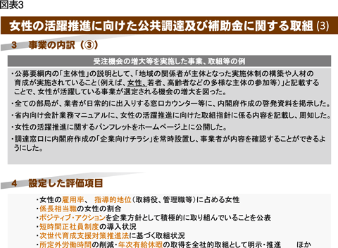 図表3　女性の活躍推進に向けた公共調達及び補助金に関する取組（3）