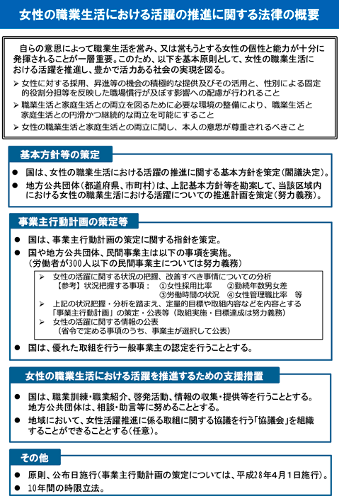 女性の職業生活における活躍の推進に関する法律の概要