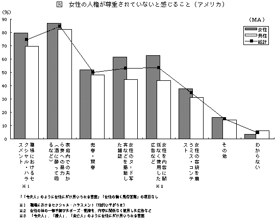 女性の人権が尊重されていないと感じること（アメリカ）